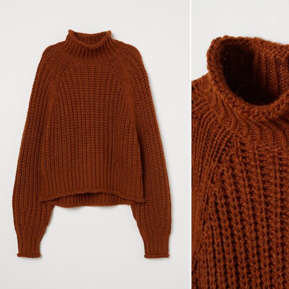H&M Brown Ribbed Turtleneck Sweater - Picture 1 of 8